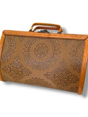 Vintage Embossed Brown Tooled Satchel Handbag